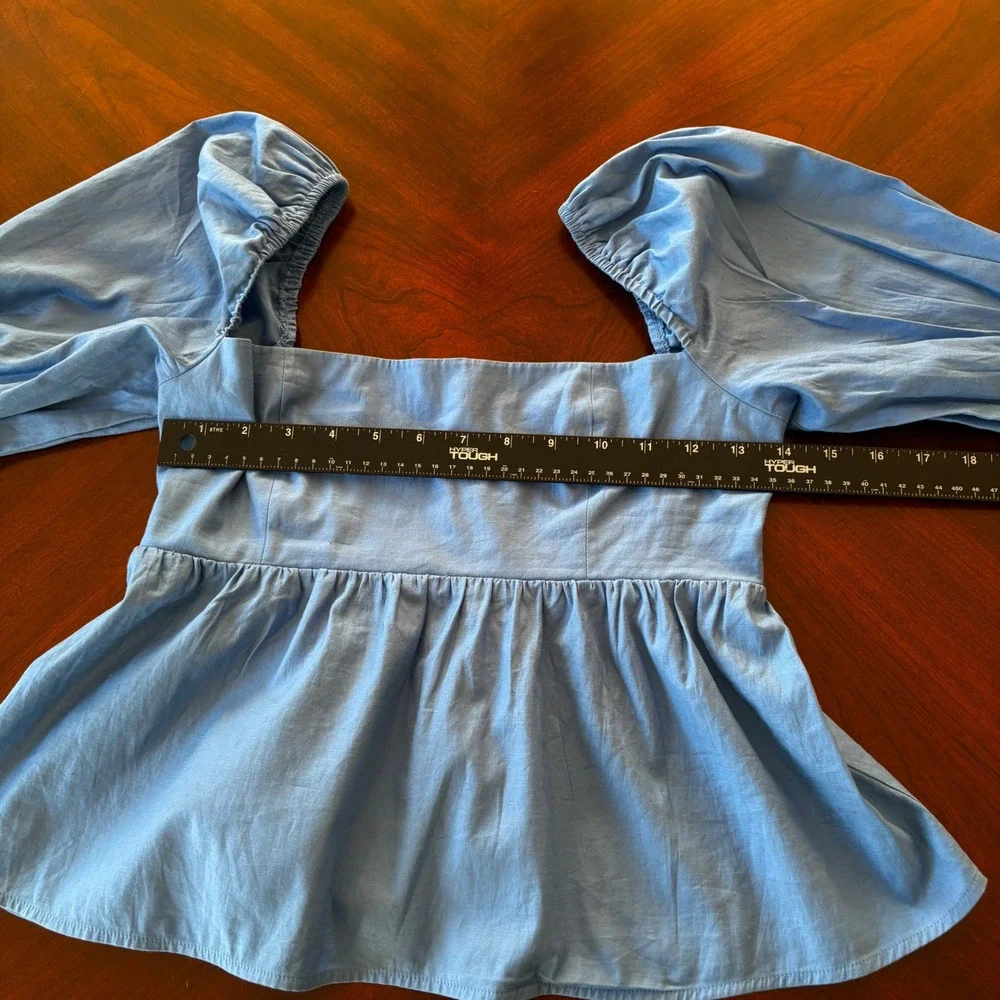 Reformation Jaxley Top Blue Peplum Babydoll Puff Sleeve Smocked Shirt Size 4